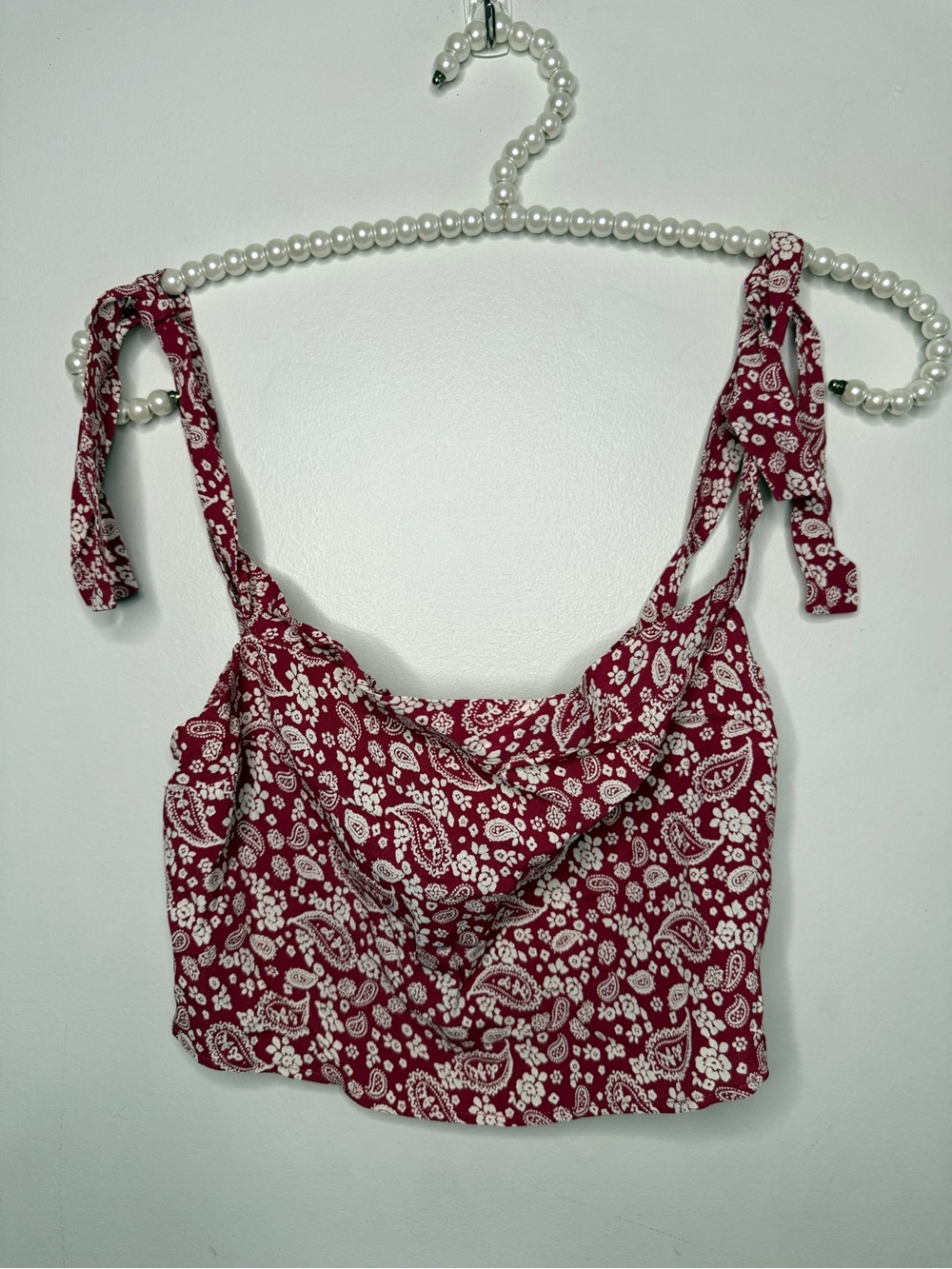 Reformation Red Paisley Tie-Shoulder Crop Top